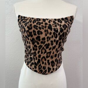 TYPAGAL Leopard Animal Print Cropped Bandeau Strapless Sleeveless Top Zipper S